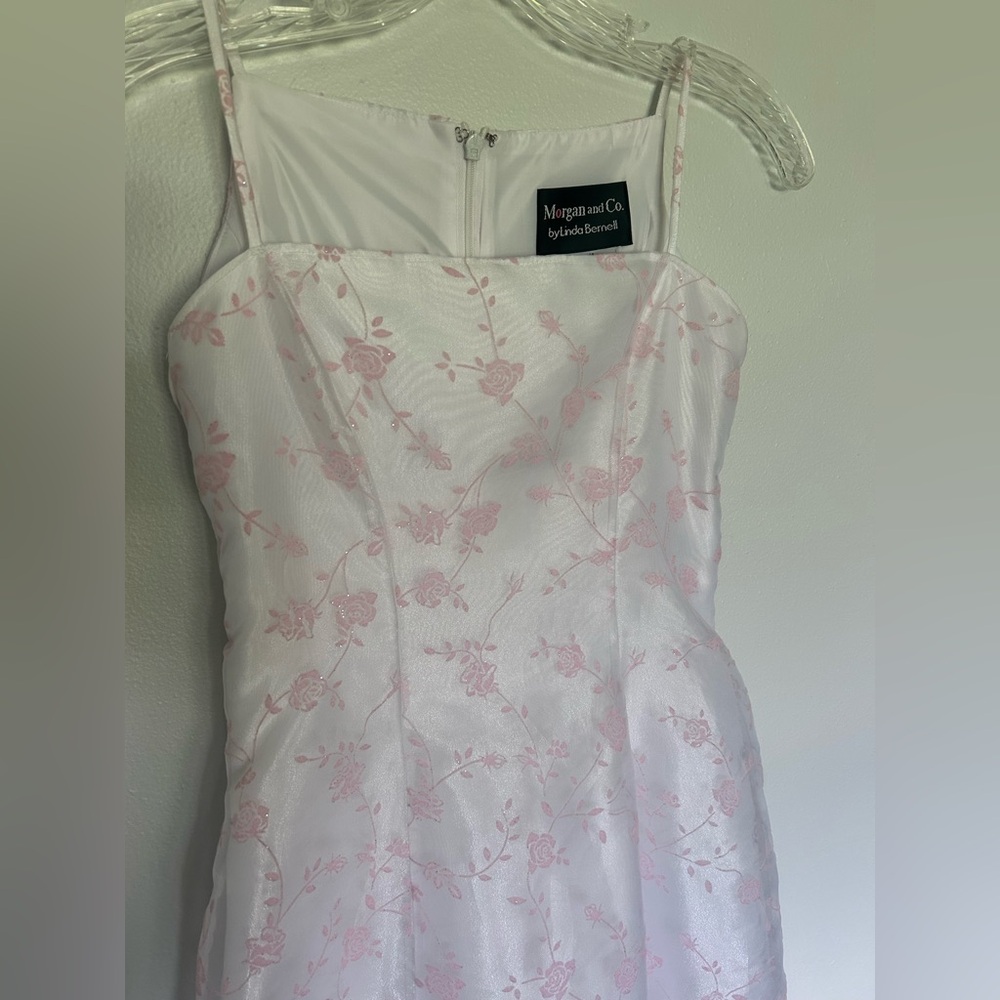 Morgan and Co. White Dress with Pink Floral Design